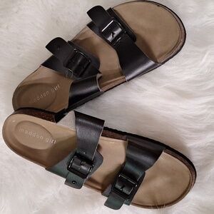 Madden Girl Brando Black Buckle Slide Sandals Size 10M